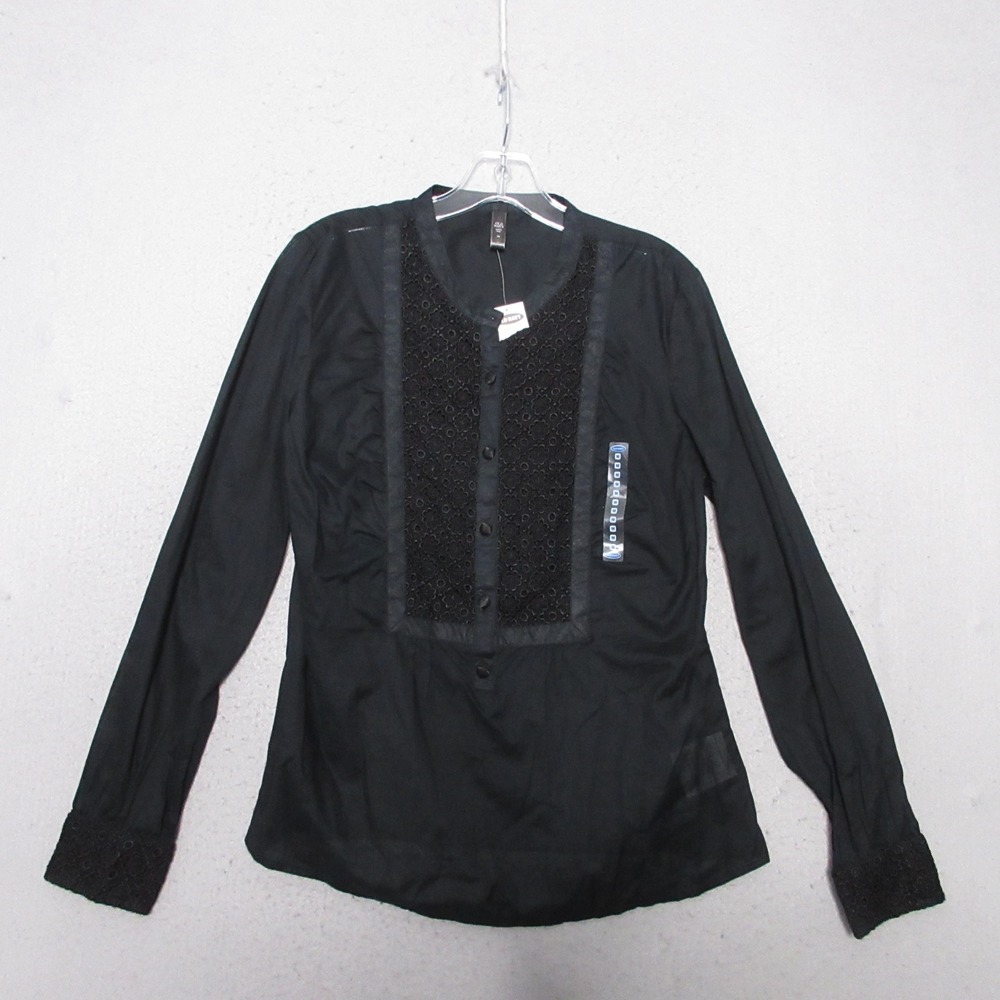 Old Navy Top‎ Women Black Lace Eyelet Victorian Prairie Romantic Semi Sheer NWT